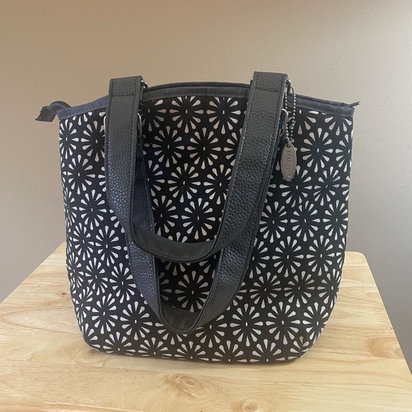 Fit & Fresh Lunch Bag Cooler Insulated Tote Zipper Double Handles Black Print - Picture 3 of 7